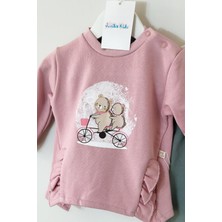 Juniba Kids Aisha Kız Bebek Pembe Ayıcık Baskılı Fırfır Detaylı Sweatshirt 2'li Takım