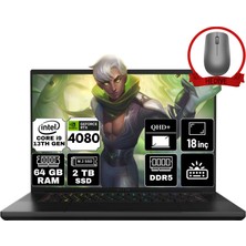 Razer Blade 18 Intel Core I9-13950HX 64GB 2tb SSD RTX4080 Freedos 16'' Qhd Taşınabilir Gaming Bilgisayar RZ09-0484TEH3-R3E1-A17 & Anzar Mouse