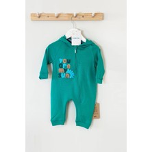 Juniba Kids Connell Yeşil Erkek Bebek Yazı Nakış Detaylı Fermuarlı Tulum