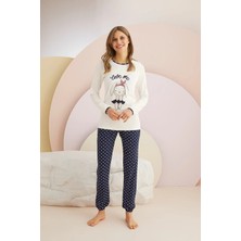 Dream Fashion Kadın Ekru Baskılı Pijama Takımı