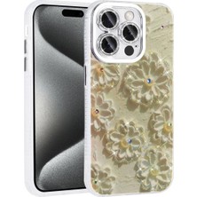 Apple iPhone 15 Pro Max Için Uyumlu Kılıf Çiçek Desenli Parlak Taşlı Sert Silikon Garden Kapak