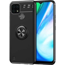 Realme C21 Uyumlu Cep Telefonu Için Dönebilen Yüzüklü Standlı Silikon Ravel Kapak
