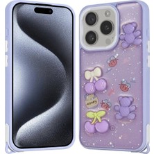 Apple iPhone 15 Pro Için Uyumlu Kılıf Parlayan Simli Kabartma Figürlü Cevze Kapak