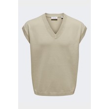 Only & Sons Onslusım Lıfe Rlx 12 V-Neck Vest Knıt Erkek Gri Yelek - 22030784