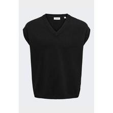 Only & Sons Onslusım Lıfe Rlx 12 V-Neck Vest Knıt Erkek Siyah Yelek - 22030784