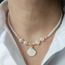 Devi Fashion Zarif Cam Incili Istiridye Uçlu Kolye