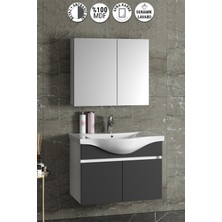 Özceden Yıldız 80 cm Beyaz-Antrasit Gri Mat Mdf Seramik Lavabolu Asma Banyo Dolabı Takımı