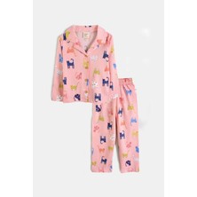 Juniba Kids Maria Kız Çocuk Pembe Kedi Desenli Önden Düğmeli Pijama Takımı