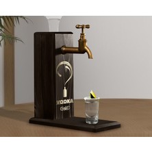 Bk Gift Aynalı Altın Kabartma Musluklu Doğal Siyah(Ebony) Ahşap Vodka Standı, Home Bar, Içecek Dispenseri, Ahşap Içecek Çeşmesi-3
