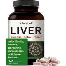 Naturebell Liver Cleanse Detox & Repair, 240 Veggie Capsul  Milk Thistle, Dandelion Root, Artichoke, Turmeric, Black Currant Oil