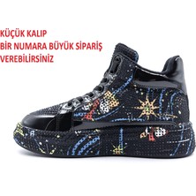 G24K441 Rhinestones Kadın Siyah Taşlı Bilekli Sneaker Ayakkabı