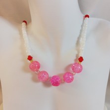 Crystal Atelier Beyaz Kum Boncuk Kristal Necef Taşlı Kolye