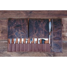 Saraci Leather Craft Deri Şef Bıçak Çantası, Şef Bıçak Seti Çantası , Aşçı Çantası