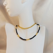 Crystal Atelier Siyah Sarı Renk Geçişli Kum Boncuk 2'li Set Kolye