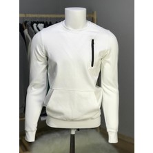 Kanguru Cepli Fermuar Detaylı Kapüşonsuz Sweatshirt %75 Cotton %25 Polyester