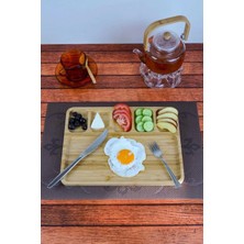 Nora - Bambu Sunum ve Kahvaltı Tabağı, Steak Sunum Tabağı Büyük Boy Bambu Tabak 6 Bölmeli 32 x 24 cm