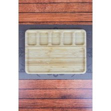 Nora - Bambu Sunum ve Kahvaltı Tabağı, Steak Sunum Tabağı Büyük Boy Bambu Tabak 6 Bölmeli 32 x 24 cm