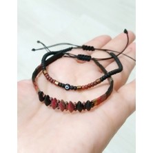 Funny Takı Hematit Doğaltaşlı Matubo Miyuki Tila Miyuki Round ve Siyah Nazar Boncuklu Unisex Ikili Bileklik