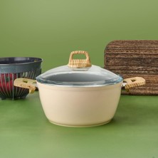 Hisar Seramik Derin Tencere - Beyaz / Kahverengi - 24 cm