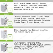Derwell Universal Seyahat Adaptörü Abd İngiltere AU/NZ Ülkeler Arası Seyahat Adapter Çevirici