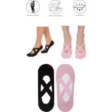 Maruf Shop 2 Adet Bayan Kaydırmaz Tabanlı Yoga Pilates Fitness Dans ve Spor Çorabı