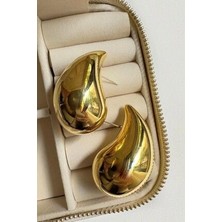 Pirinç Kaplama Plaka Damla Model Gold Küpe - Gözyaşı Damlası Model Küpe