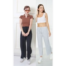 Siyah-Gri 2 Adet Rahat Fitilli Pijama Altı, 2'li Rahat Pijama Altı, Rahat Pijama, Pijama Altı