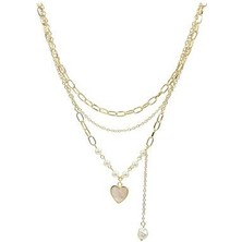 Klips Concept Çok Renkli Kalp Detay İnci Çoklu Zincir Kolye Pirinç Maden Kadınlar İçin Şık Tasarım