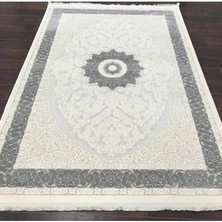Aatoliarugs Troy Krem Gri Akrilik Dokuma Çerçeveli Desenli Yün Halı Kalitesinde Salon Oturma Odası Halısı