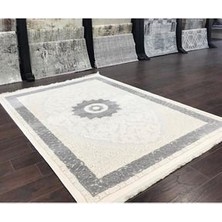 Aatoliarugs Troy Krem Gri Akrilik Dokuma Çerçeveli Desenli Yün Halı Kalitesinde Salon Oturma Odası Halısı