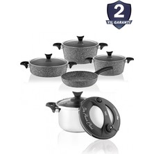 10 Parça Granit Tencere Tava ve Düdüklü Tencere Seti Gri