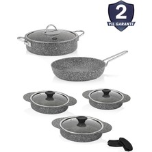 9 Parça Granit Tencere Tava ve Sahan Seti Gri