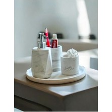 Yuvarlak Tepsili Mermer Desen Beton Banyo Seti