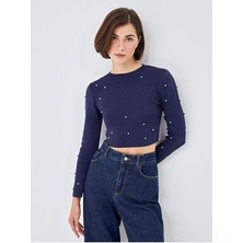 Bisiklet Yaka Crop Kadın Triko Kazak