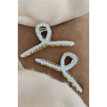 Kıskaçlı Orta Boy Incili Saç Tokası 2li - Inci Oval Şeffaf Mandal Toka Kadın Incili Toka