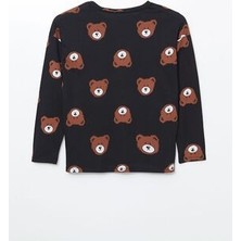 Siyah Baskılı Bisiklet Yaka Baskılı Kadın Pijama Takımı