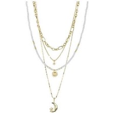 Yıldız Ay ve Güneş Dörtlü Zincir Kolye Seti