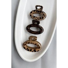 Kahverengi Leopar Desenli Mandal Toka - Kıskaçlı Leoparlı Vintage Minimal Kadın Saç Tokası