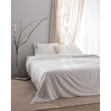 Madame Coco Relief King Size %100 Pamuk Bağlamalı Çarşaflı Nevresim Takımı - Ekru/Lacivert