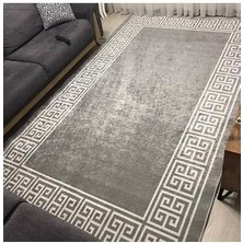 Aatoliarugs Telve Antrasit Halı Bambu Tarz Modern Yumuşak Akrilik Dokuma Çerçeveli Desen Salon Halısı Oturma Odası Halısı