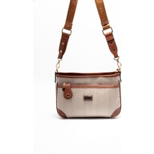 Silver & Polo Silver Polo Bej - Taba Hasır Kadın Çapraz Çanta SP1160