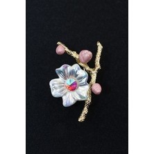 Keeba Baharın ilk müjdesi Erik dalı broş taşlı gold çiçek tasarım unisex erkek kadın yaka iğnesi