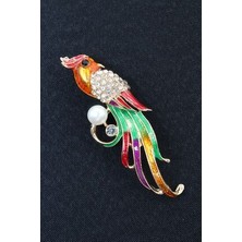 Keeba Tropikal egzotik Papağan broş Lüks pırlanta taşlı incili gold papağan kuşlu kadın broş yaka iğnesi