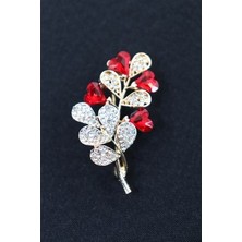 Keeba Barışın kalbi Zeytin dalı broş yakut tonlu kalpli kristal taşlı gold dallı kadın yaka iğnesi.