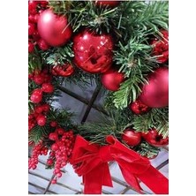 Yılbaşı Temalı Kapı Süsü Kırmızı Toplar 40  cm , Noel, Yılbaşı Süsü, Kapı Çelenk, Ev Dekor,