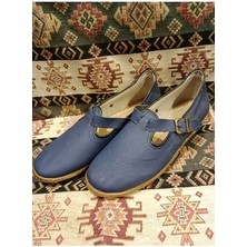 Osmanlı Yemeni Dünyası Yemeni (Çarık), Tokalı Kadın Model, Deri Yemeni, Lacivert Renk.