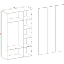 Aymobsan Niro 3 Kapaklı Gardrop,  Askılı ve Raflı, 120  cm