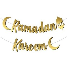 Gold Renkli Ramadan Kareem Yazılı Kaligrafi Banner 210*20CM