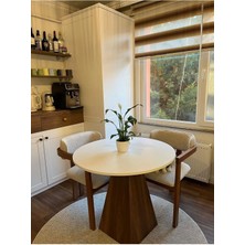 Mirrorland Home Design 90  cm  Ceviz Ayaklı Ahşap Yemek Masası - Fungi Serisi - Çalışma Masası - Balkon ve Kafe Masası