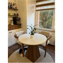 Mirrorland Home Design 90  cm  Ceviz Ayaklı Ahşap Yemek Masası - Fungi Serisi - Çalışma Masası - Balkon ve Kafe Masası